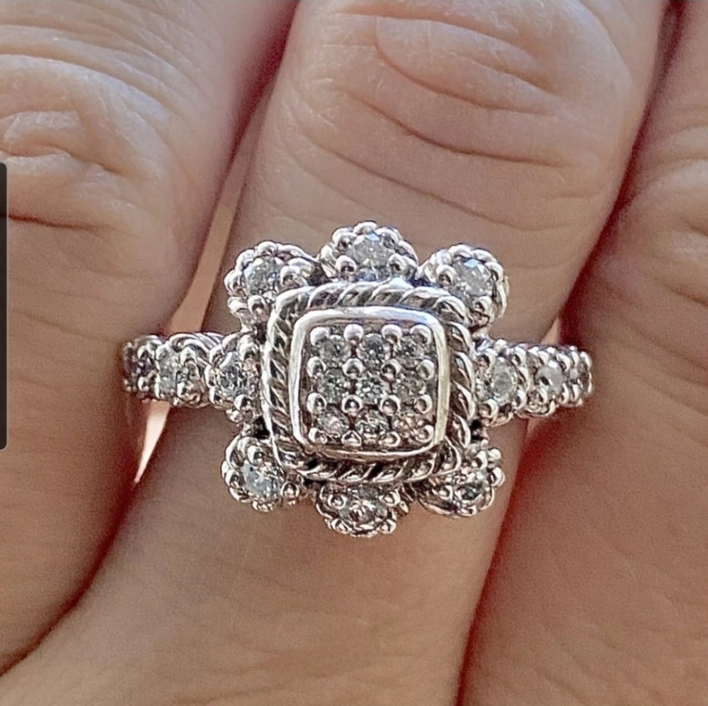 Judith Ripka Silver Floral Ring Size 7